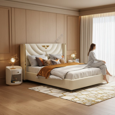 Bedroom Bed Nightstands 3-Piece Set Design Luxury Beds Wood Double Bed NEW