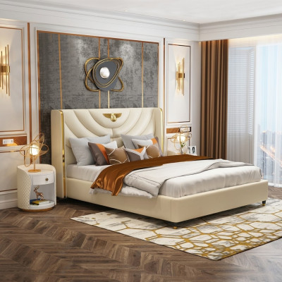 Bedroom Bed Nightstands 3-Piece Set Design Luxury Beds Wood Double Bed NEW