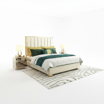 Luxury bedroom furniture bed 2x bedside table set beds hotel furniture 3-piece set.