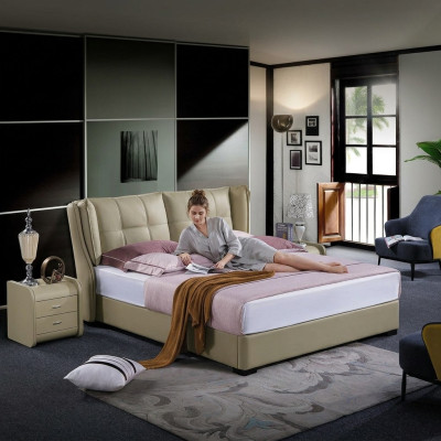 Bedroom complete set bed with nightstands 3-piece. Hotel leather bed beds new