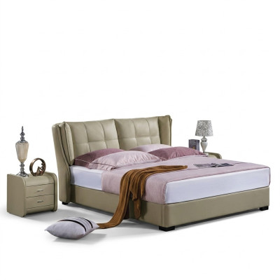 Bedroom complete set bed with nightstands 3-piece. Hotel leather bed beds new