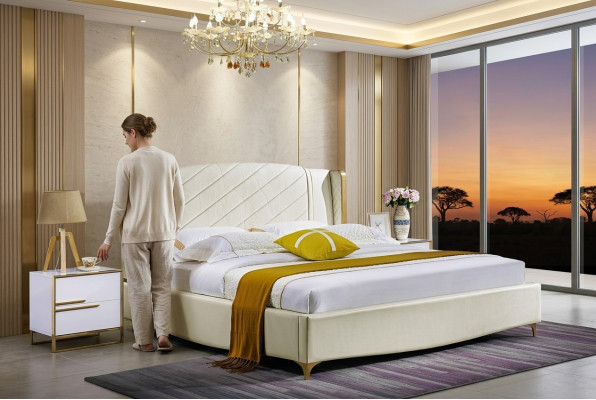 Designer upholstered double bed beds bed bedroom marriage bed textile leather new