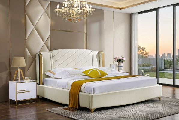 Designer upholstered double bed beds bed bedroom marriage bed textile leather new