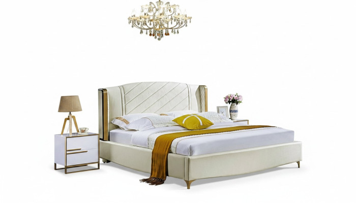 Designer upholstered double bed beds bed bedroom marriage bed textile leather new