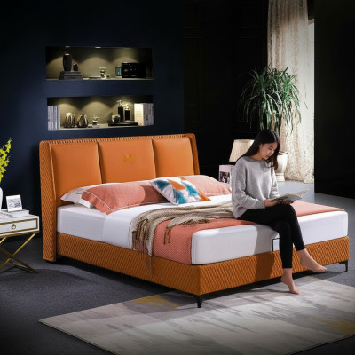 Orange luxury double hotel bed leather bedroom 180x200