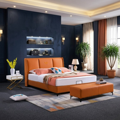 Orange luxury double hotel bed leather bedroom 180x200
