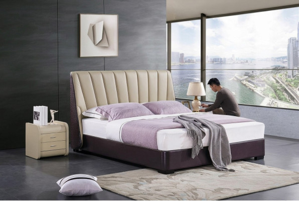 Bedroom leather bed complete bed 3-piece set hotel sets with nightstands.