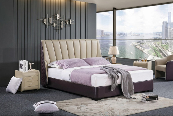 Bedroom leather bed complete bed 3-piece set hotel sets with nightstands.