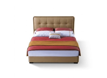 Classic bedroom bed, white textile beds, leather upholstery, double 180x200cm
