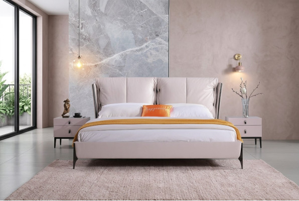 Bed Leather 2x Nightstand 3-Piece Bedroom Set Furniture Modern Luxury Beds