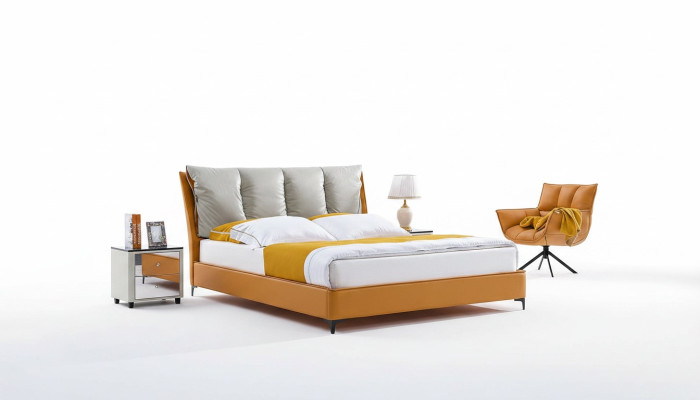 Luxury bed design fabric hotel orange beds bedroom furniture hotel double new