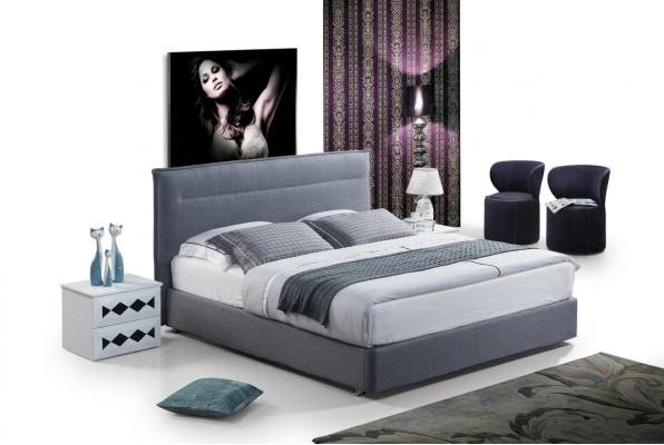 Luxury box spring bed fabric hotel blue beds bedroom furniture design double.