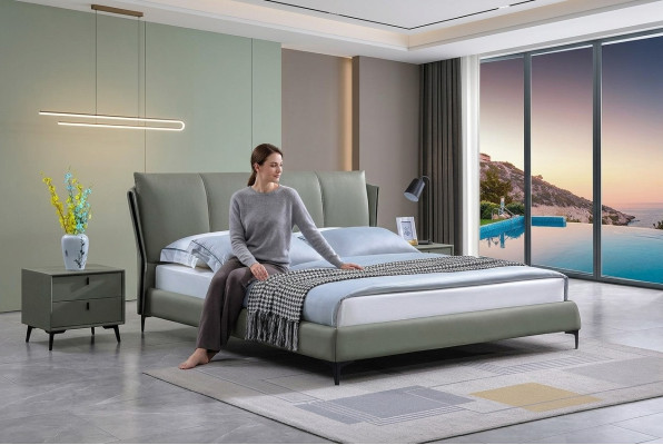 Bed Leather 2x Nightstand 3-Piece Bedroom Set Furniture Modern Luxury Beds New