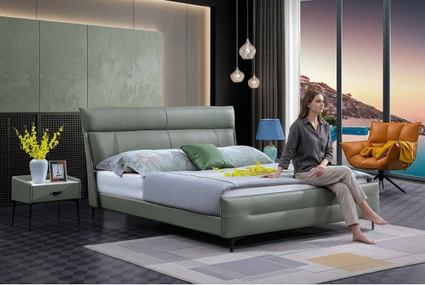 Complete Bed Green Leather Bed Luxury Design Bedroom Furniture 180x200