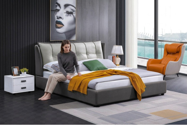 Leather design bed double luxury marriage modern hotel frame sleep beds room