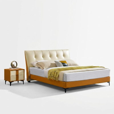 Designer bed orange leather hotel faux leather beds double sleep room