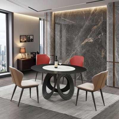 Designer wooden dining room set, decorative table, set of 4 armchairs.