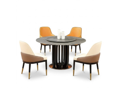 Round table luxury round tables dining room furniture column base stone look