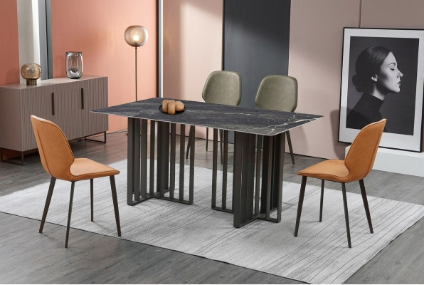 Luxury Dining Table Stainless Steel Marble Imitation Stone Table Dining Room 180x90cm