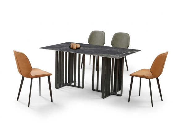 Luxury Dining Table Stainless Steel Marble Imitation Stone Table Dining Room 180x90cm