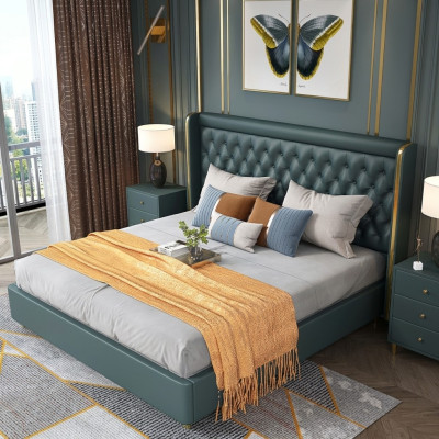Bedroom bed bedside tables 3-piece set design decor luxury beds leather