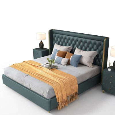 Bedroom bed bedside tables 3-piece set design decor luxury beds leather