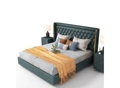 Bedroom bed bedside tables 3-piece set design decor luxury beds leather