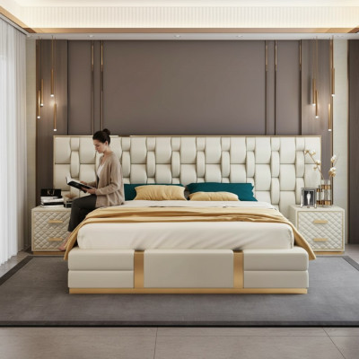 Stainless Steel Luxury Bed Metal Leather Beds Hotel Chesterfield 180x200