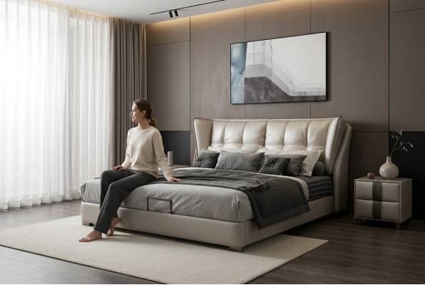Gray bedroom beds upholstered bed Chesterfield Italian furniture