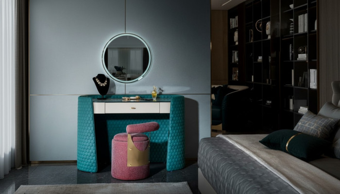 Dressing table turquoise wood leather bedroom console tables design makeup luxury