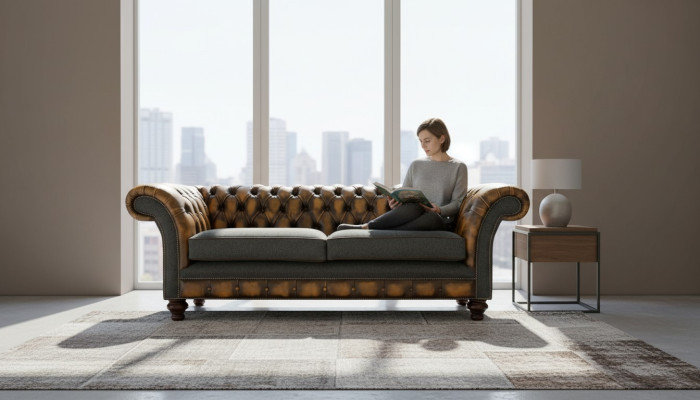 Chesterfield Yellow Leather Designer Modern Design Furniture Luxury Living Room 3-Seater