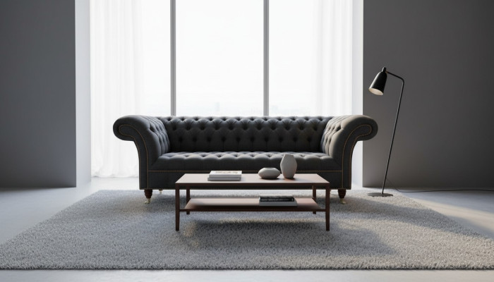 Chesterfield 3-seater Dark Gray Textile Modern Design Sofa Furniture Designer