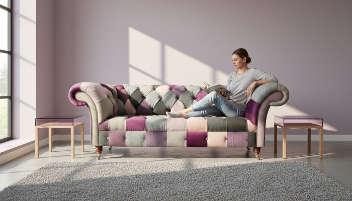 Chesterfield 3 Seater Designer Furniture New Modern Design Textile Living Room Couches