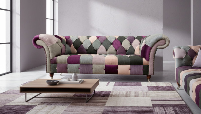 Chesterfield 3 Seater Designer Furniture New Modern Design Textile Living Room Couches