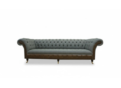 Chesterfield 4 Seater Gray Fabric Living Room Design Upholstered Sofa Large Textile Furniture