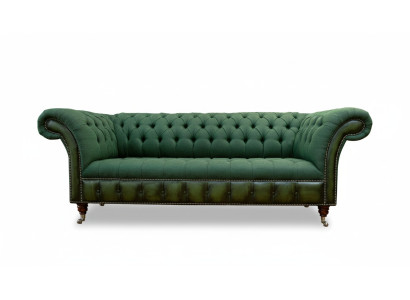 Chesterfield 3-Seater Dark Green Living Room Design Couches Upholstered Sofa Textile