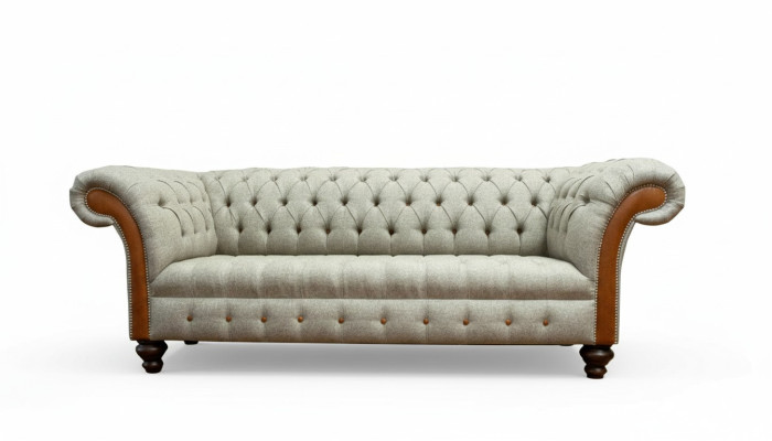Chesterfield 3-seater beige living room design couches upholstered sofa sofas fabric