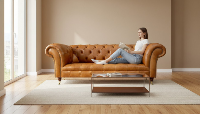 Chesterfield 3 seater couches, nut brown, modern design leather sofa, creative furniture