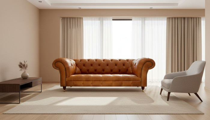 Chesterfield 3 seater couches, nut brown, modern design leather sofa, creative furniture