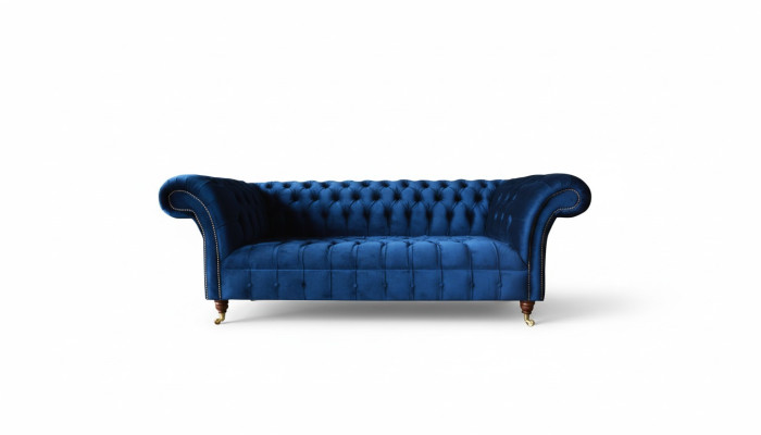 Chesterfield 3-Seater Blue Design Couches Upholstery Sofas Velvet Fabric Textile Luxury