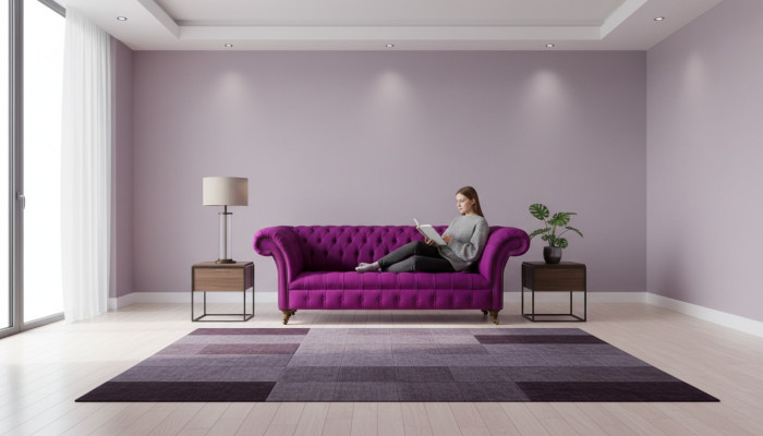 Chesterfield 3-Seater Purple Fabric Design Couches Upholstered Sofas New Creative Sofa