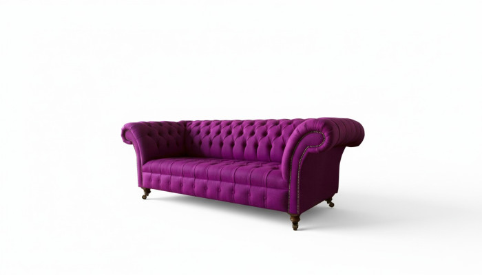 Chesterfield 3-Seater Purple Fabric Design Couches Upholstered Sofas New Creative Sofa