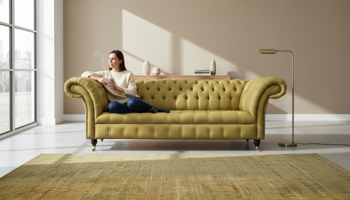 Chesterfield 3-Seater Yellow Living Room Design Couches Upholstered Sofa Sofas Textile