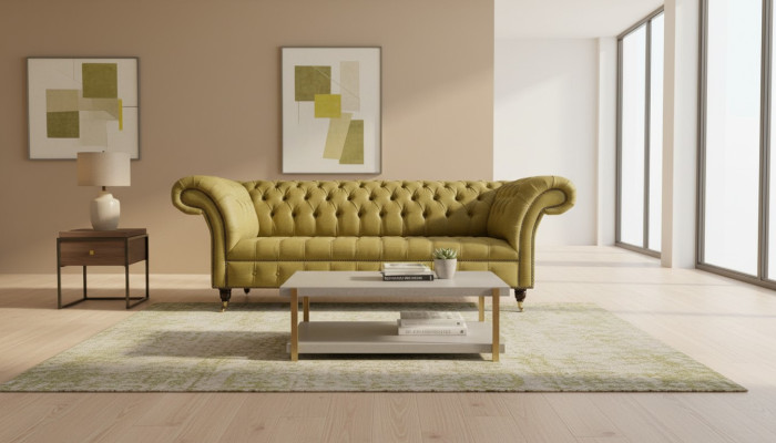 Chesterfield 3-Seater Yellow Living Room Design Couches Upholstered Sofa Sofas Textile