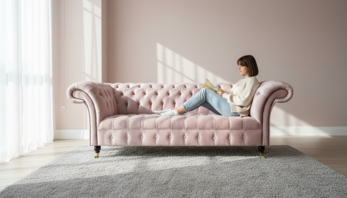 Chesterfield 3-Seater Light Pink Creative Furniture New Living Room Modern Design Sofa