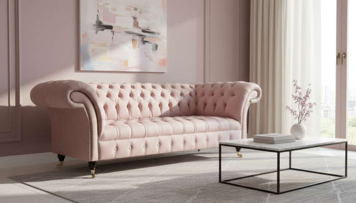 Chesterfield 3-Seater Light Pink Creative Furniture New Living Room Modern Design Sofa