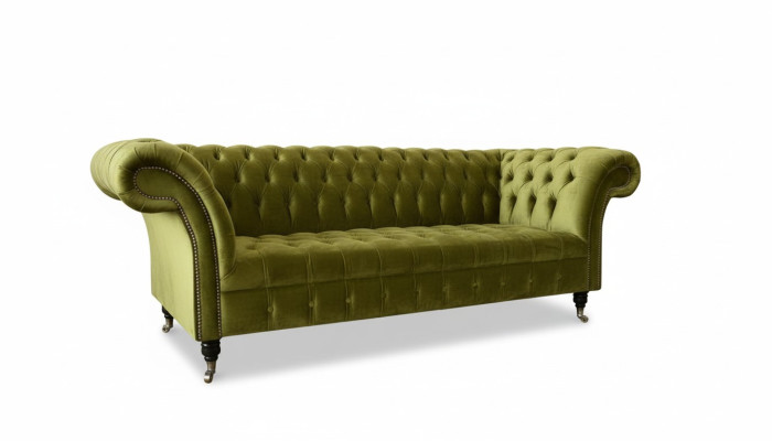 Chesterfield Green Three-Seater Living Room Design Couches Upholstered Sofa Textile New