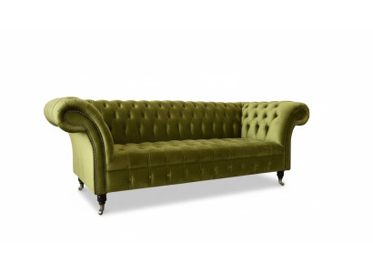 Chesterfield Green Three-Seater Living Room Design Couches Upholstered Sofa Textile New