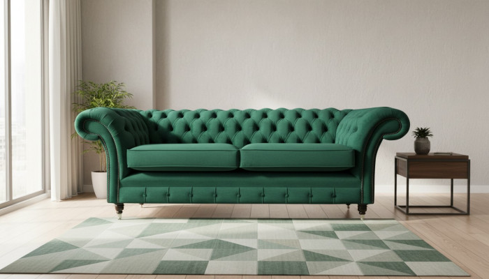 Chesterfield 3 Seater Green Living Room Modern Design Couches Sofa Original Fabric