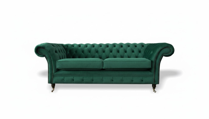 Chesterfield 3 Seater Green Living Room Modern Design Couches Sofa Original Fabric